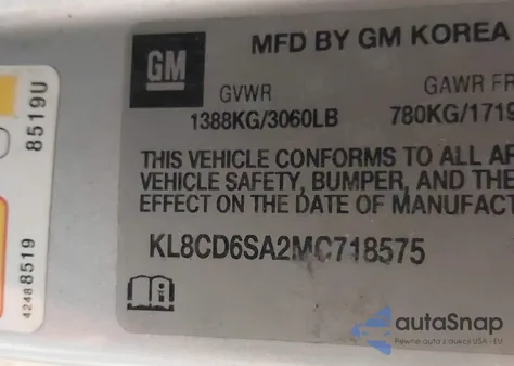 2021 Chevrolet Spark Fwd 1Lt Automatic z USA, uszkodzony, nr VIN KL8CD6SA2MC718575